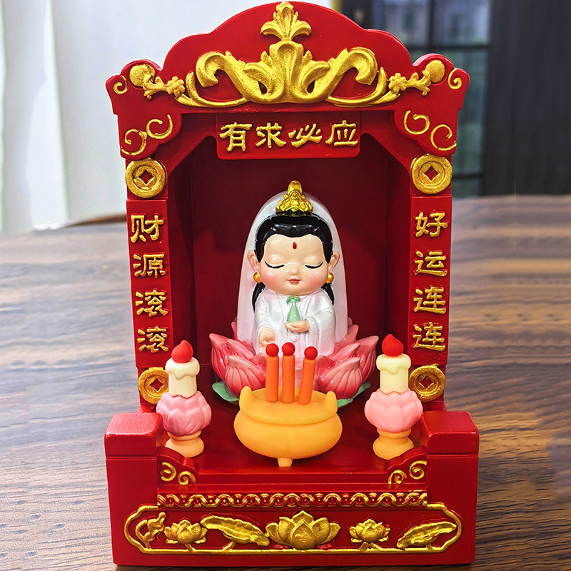 Estación de trabajo creativa Adoración a la estatua de Guanyin Buda Pequeño Dios de la riqueza Mesa de automóviles Pequeños adornos Guozhao Meditación Regalo de curación