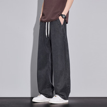 春夏天丝休闲直筒牛仔裤男宽松垂感复古高街美式阔腿裤新款工装裤