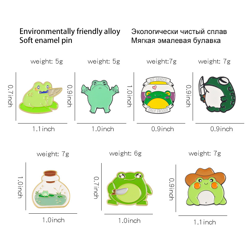 Amazon Venta caliente popular familia animal aleación broche de dibujos animados lindo Rana con forma de cuchillo goteo insignia