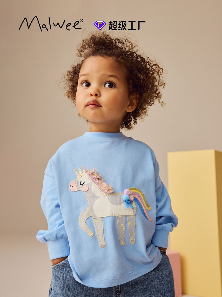 Camiseta de niña malwee transfronteriza otoño e invierno nueva camisa de manga larga para niños europeos y americanos