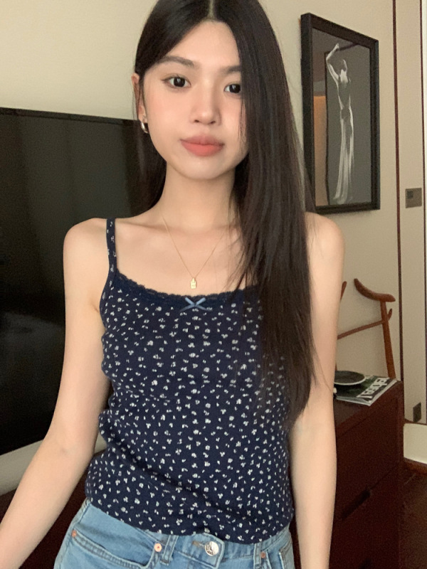 レース花柄スモールキャミソール胸パッド付き女性の夏の新しいセクシーな純粋な欲望スタイルショートインナートップ|undefined