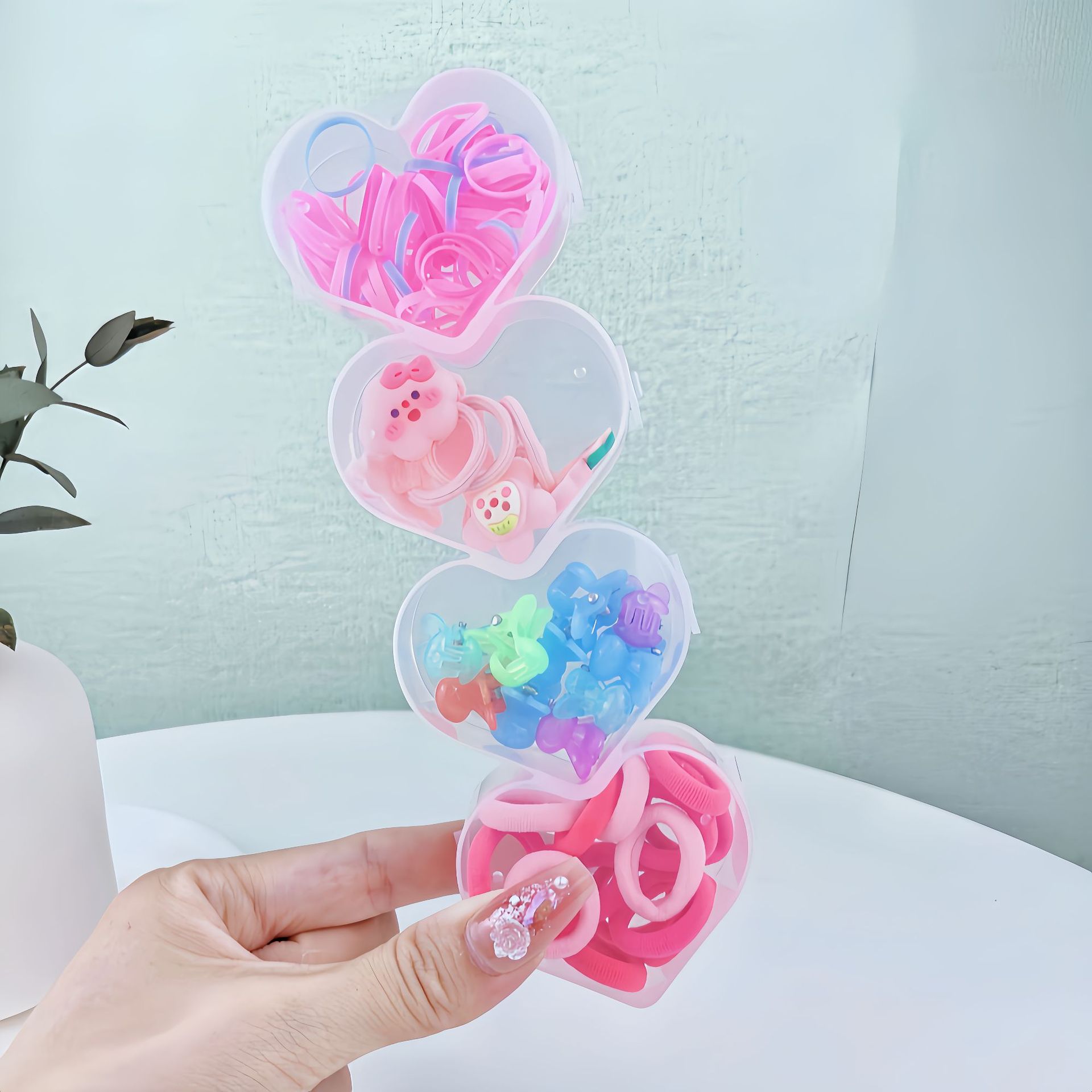 Base coreana para el cabello de los niños, toalla de banda de goma, anillo de cabello para niños pequeños, anillo de cabello de caja de color, joyas de cabello de cuerda