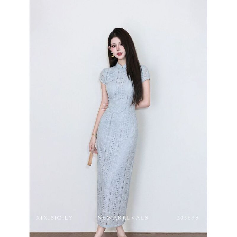 【Xiaodoukou】New Chinese-Style Minimalist Elegant Dress, Summer 2026 New Model, Slim-Fit Improved Cheongsam, Slimming Long Dress