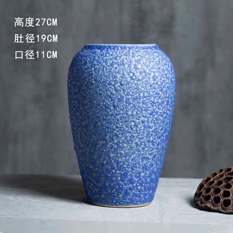 景徳鎮の陶磁器の花瓶の置物の客間の生け花の新しい中国式の玄関の装飾品の花器の復古の太い陶缶の植木鉢|undefined