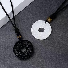 天然黑曜石双貔貅吊坠白玉髓双貔貅平安扣抖音快手男女项链貔貅扣