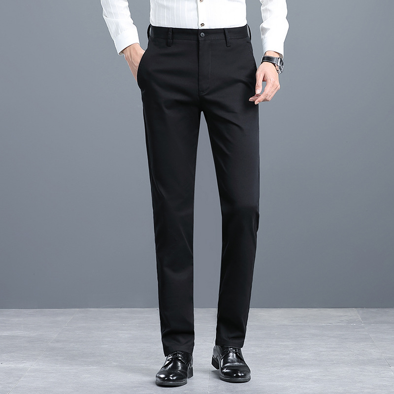 Pantalones de traje casual de algodón para hombres con forro polar slim fit de los hombres de negocios de cercanías rectos sin planchar de color sólido de los hombres pantalones largos