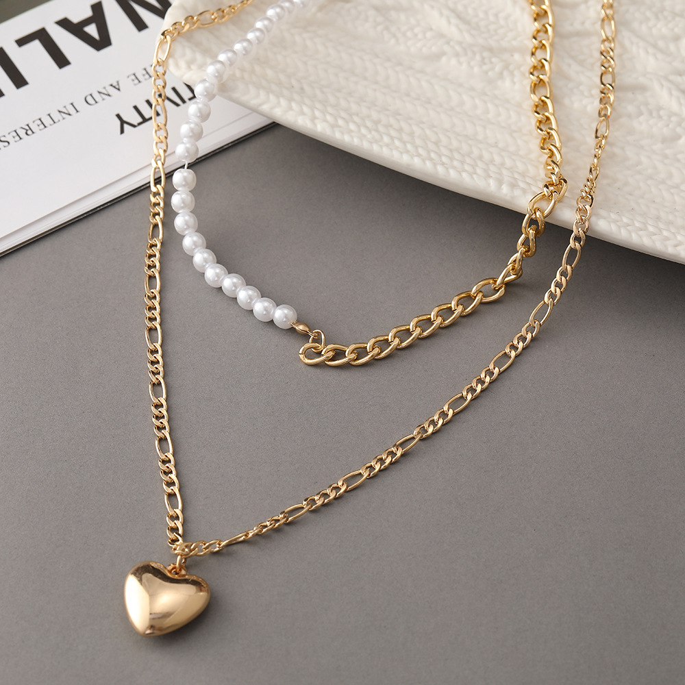 Creative Heart-shape Necklace Personality Double-layer Alloy Necklace display picture 5