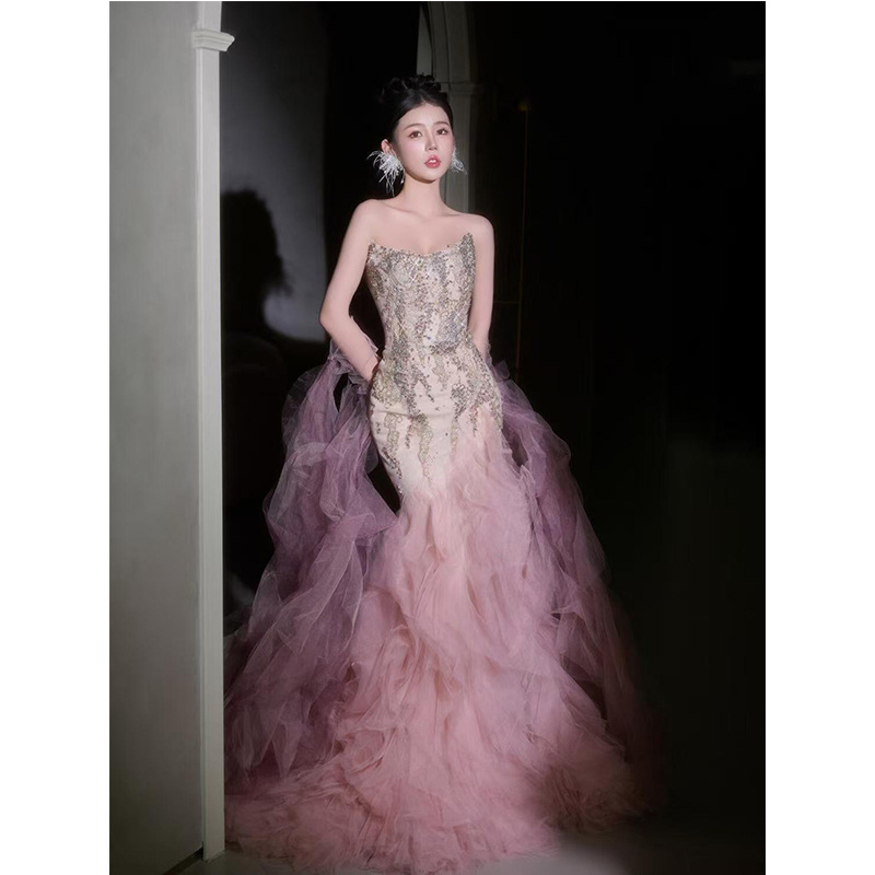 Pink Evening Dress for Women 2025 New High-End Accessible Luxury Niche Tube Top Bridal Engagement Dress Super Fairy Toast Dress