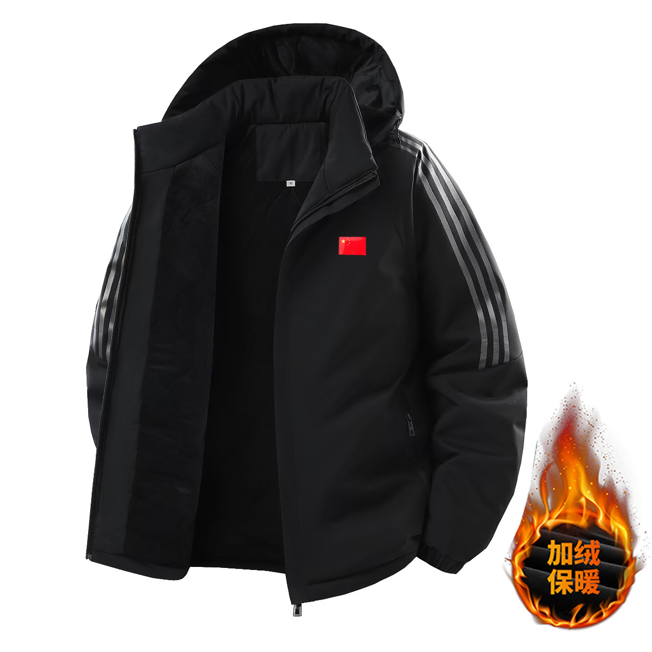 Invierno transfronterizo de algodón de tres barras chaqueta de algodón casual suelta para hombres con camisa con capuchón grueso de algodón de moda para hombres