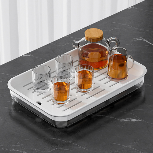 Tea tray, home living room dry brewing table, simple tea set, cup holder for tea cups and water cups, rectangular double-layer drain tray