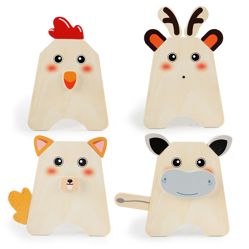 Puzzle tridimensional de madera pequeño puzzle dibujos animados ejercicio cognitivo animal movimiento fino juguete interactivo de educación temprana