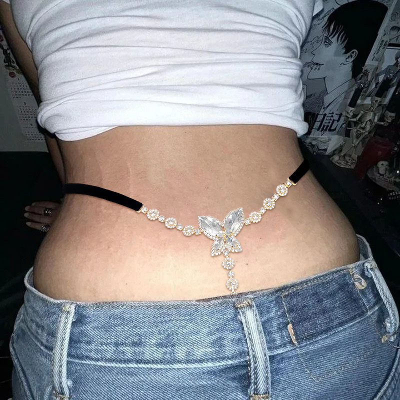 Fashionable New Flashy Diamond-Studded Women's Nightclub Sexy Exaggerated Bikini Water Diamond Butterfly T-String Underwear Body Chain