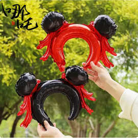 卡通哪吒造型发箍铝膜头饰气球儿童生日派对装饰扫码礼品铝膜气球