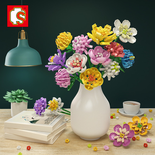 Compatible with Lego Senbao Building Block Rose Flower Action Figure Gift Educational Assembly Valentine's Day Spring Festival Girl Gift Wholesale