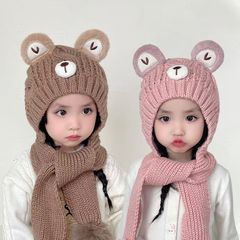 儿童帽子秋冬季宝宝围巾一体保暖护耳毛线帽男女童加厚针织套头帽