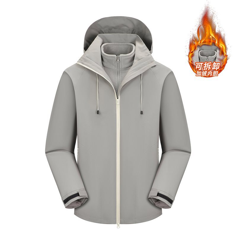 潮牌 冲锋衣情侣款户外登山服加绒加厚内胆可拆卸两件套冲锋衣三