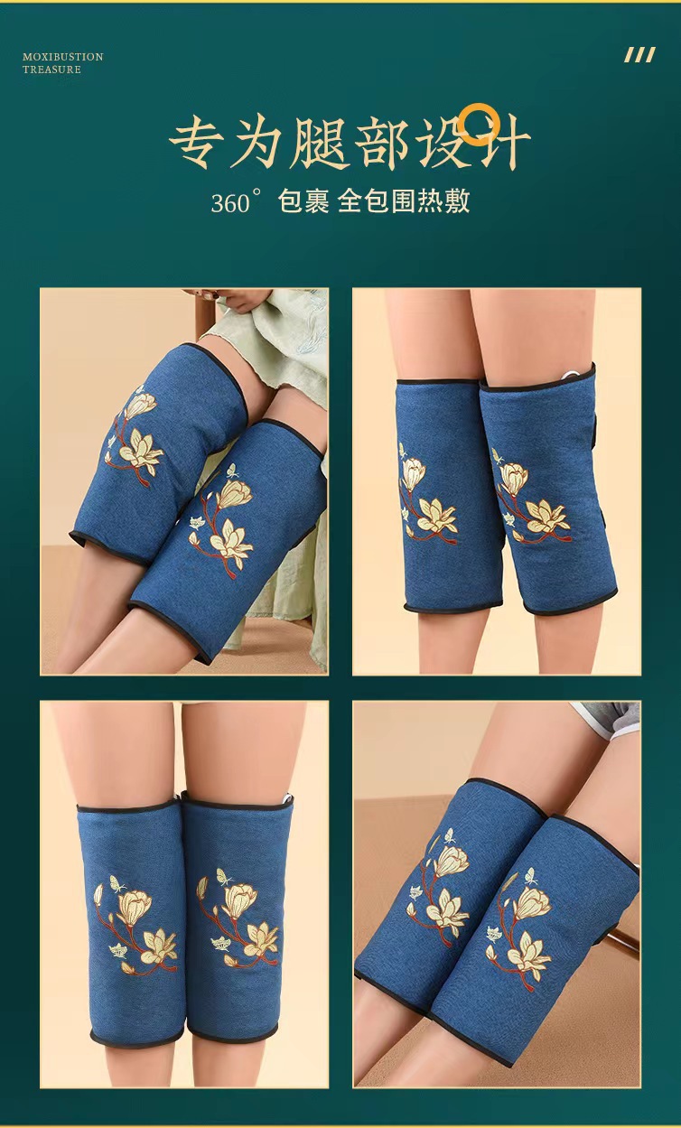 Electric Heated Knee Wrap Moxibustion Therapy Bag Warm Compress for Knee Care Hemp Liner in use