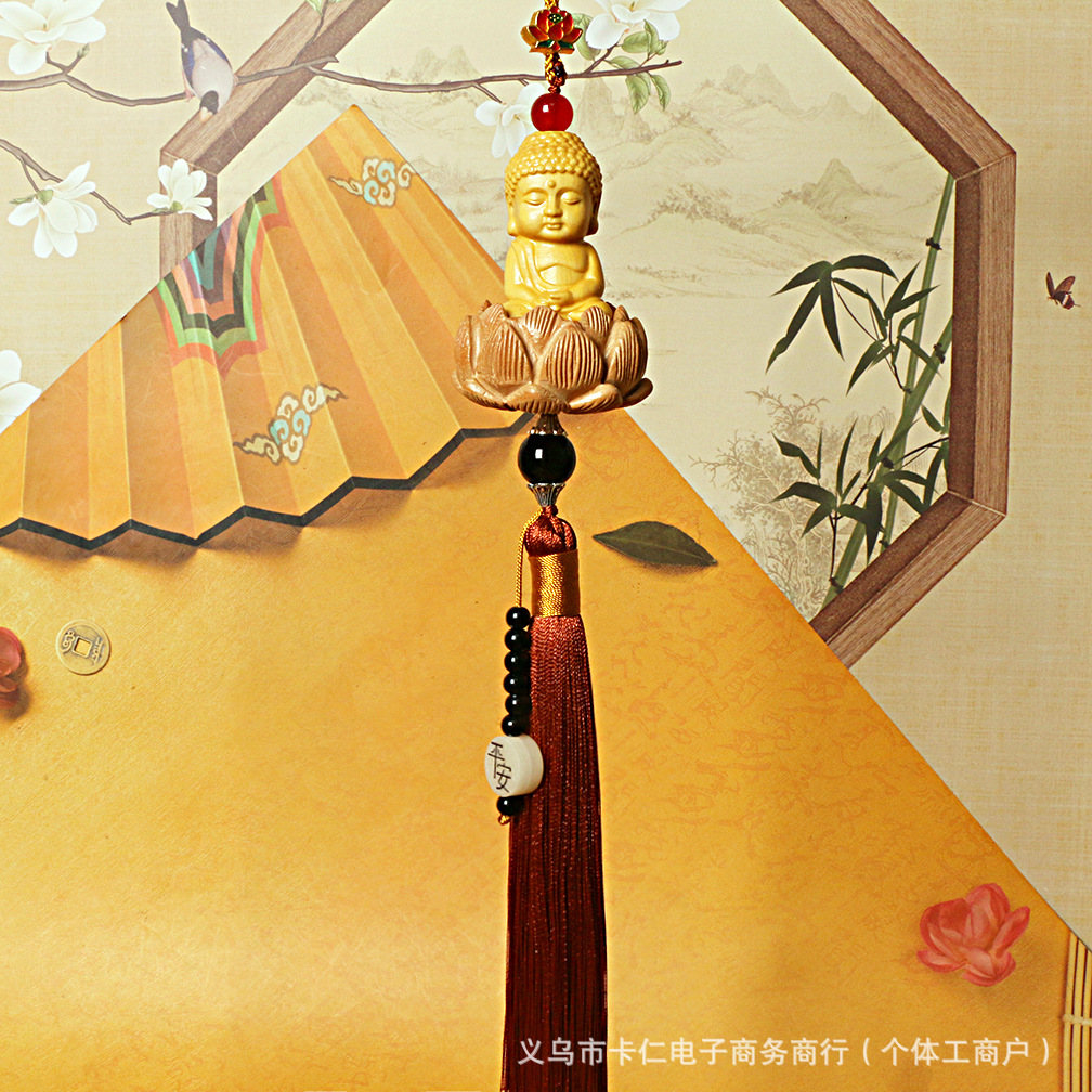 Car hanging, Mu Ding Yao Temple Style Bodhi - long-tassel-small-buddha-brown
