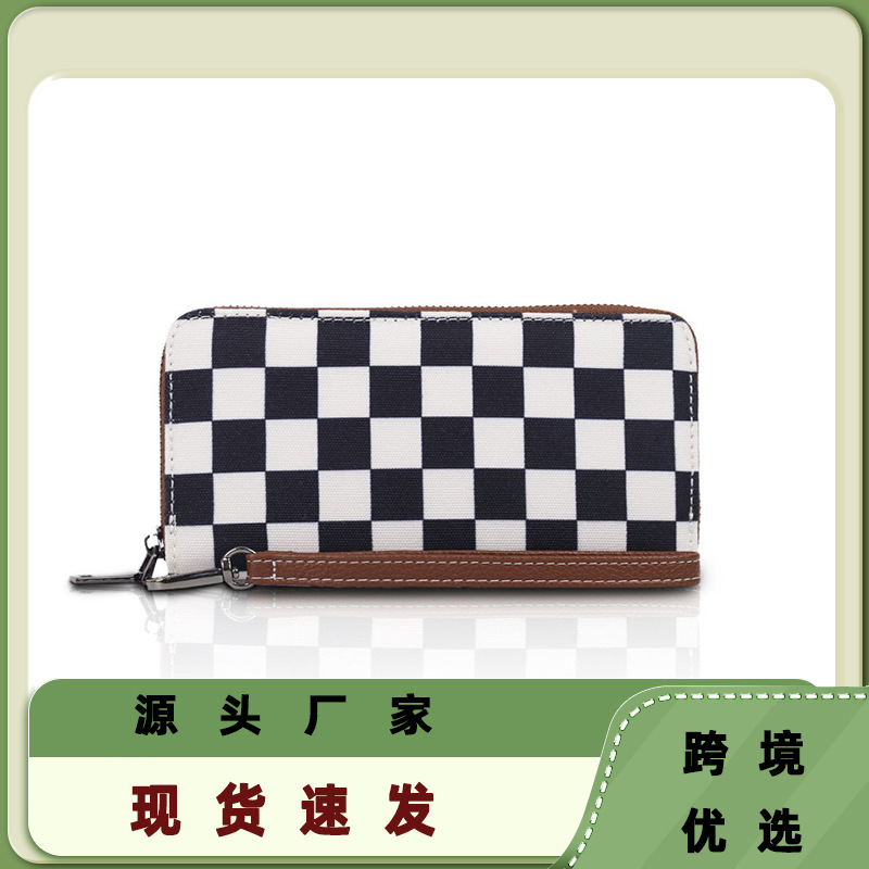 2025跨境热销简约高级感带RFID功能的棋盘格钱包防溅水零钱包卡包