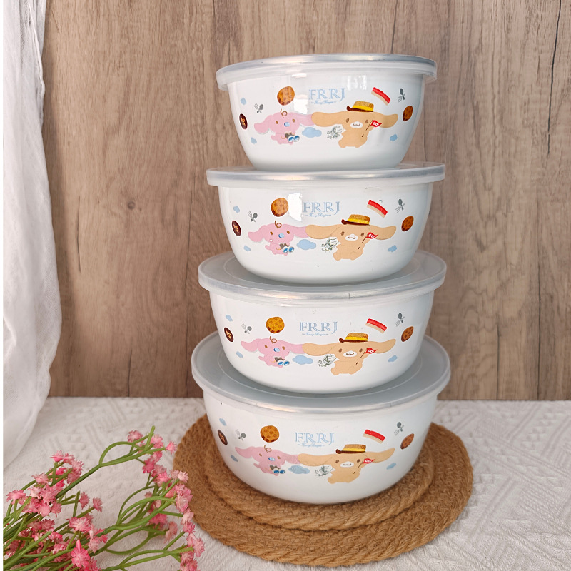 Vintage Enamel Elevated Ice Bowl with Scale, Four-Piece Set with Lid, Food Storage Container, Refrigerator Organizer, Lunch Box Vintage Enamel Elevated Ice Bowl with Scale, Four-Piece Set with Lid, Food Storage Container, Refrigerator Organizer, Lunch Box