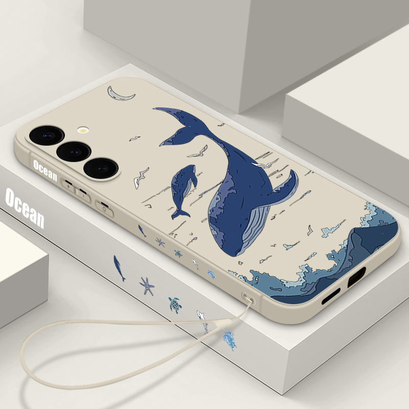 Whale on the Sea Suitable for Samsung S25Ultra Lanyard Mobile Phone Case S24Fe Magnetic A16 Painted Liquid Silicone Case Whale on the Sea Suitable for Samsung S25Ultra Lanyard Mobile Phone Case S24Fe Magnetic A16 Painted Liquid Silicone Case