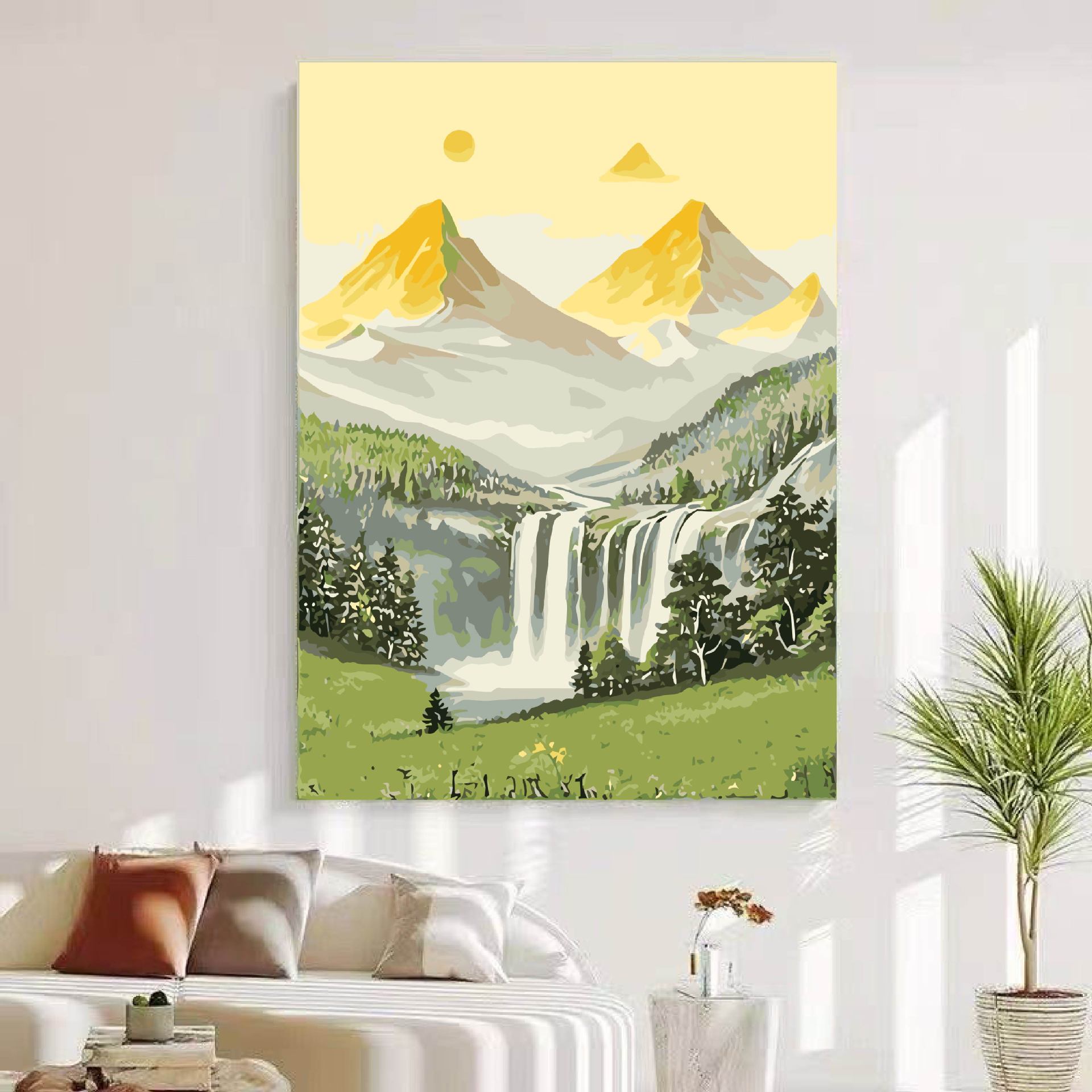 El viento tranquilo del sol Jinshan porche pinturas decorativas de textura de alto nivel pinturas de paisaje verde pinturas decorativas de paisaje