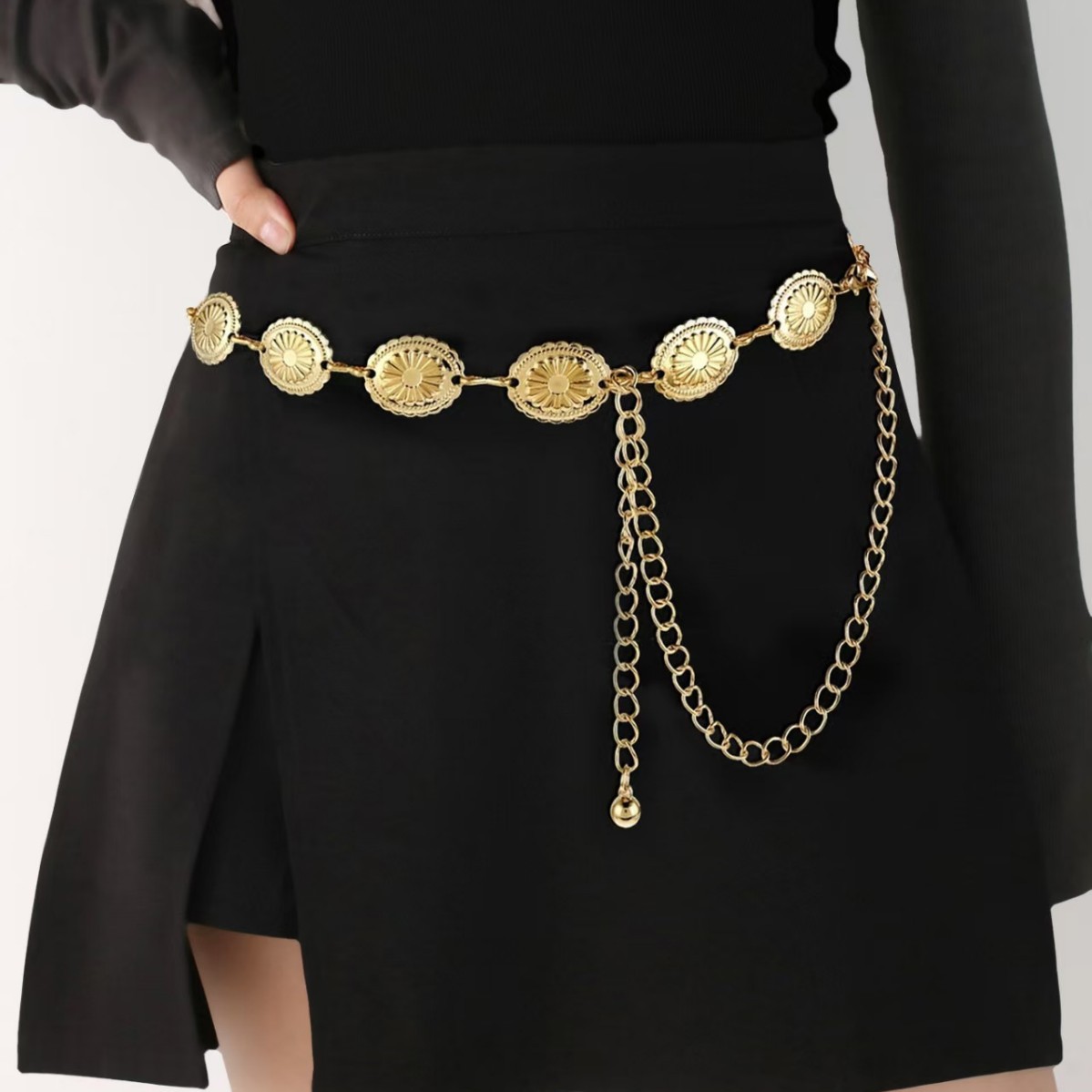 Cross-Border Hot-Selling Bohemian Style Metal Waist Accessory Hollow Oval Waist Chain for Women, Retro Ethnic Style, Fashionable and Versatile