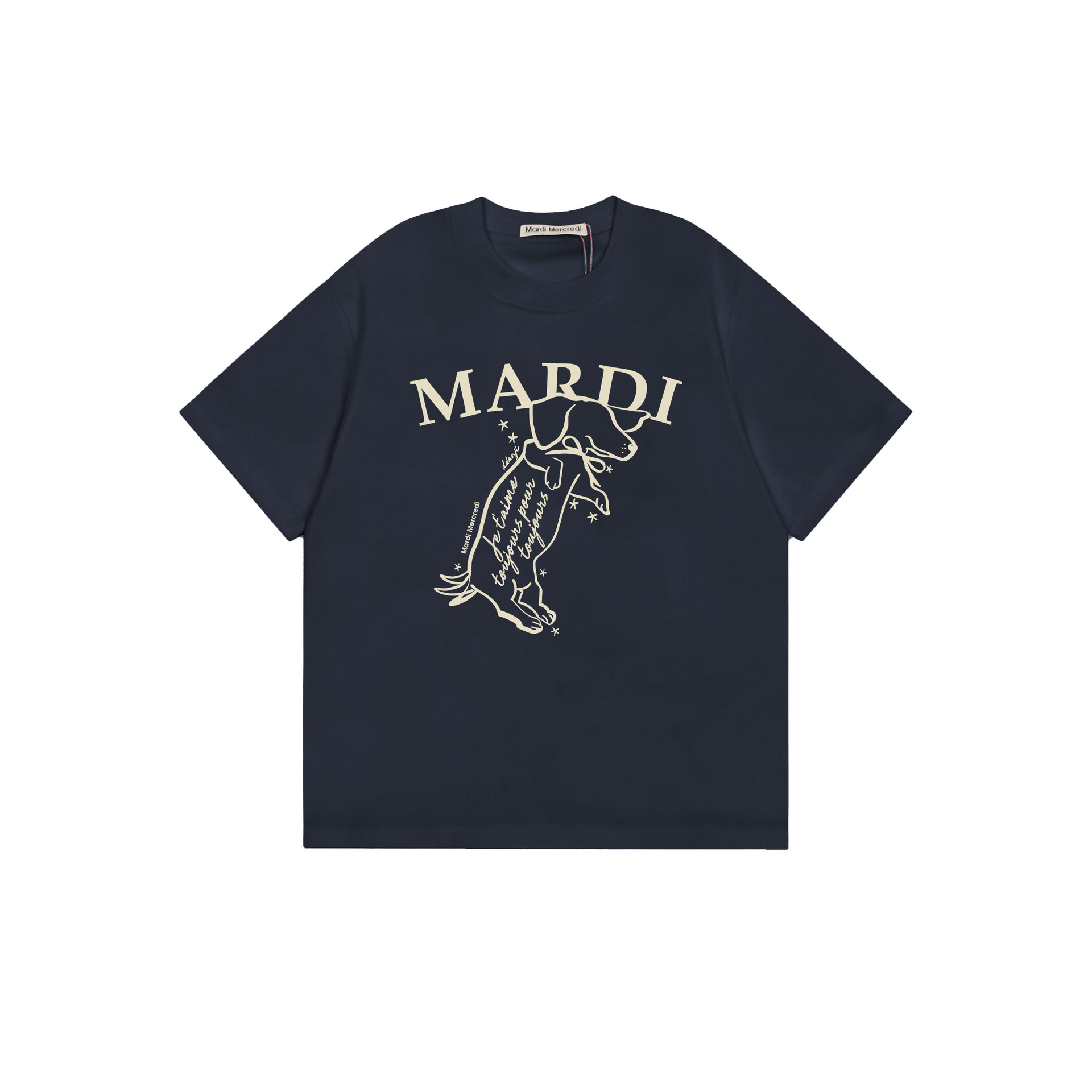 2025 新マルディ半袖右肩スリムフィットゴールドハイシルバー同スタイルデイジードックスフード犬 Tシャツホットガール着用