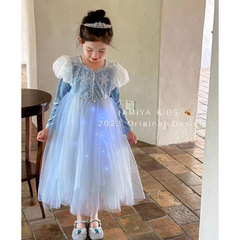 Children's Girls Autumn/Winter Dress New Pink Birthday Dress Baby Tulle Princess Dress Sparkling Backless Dress
