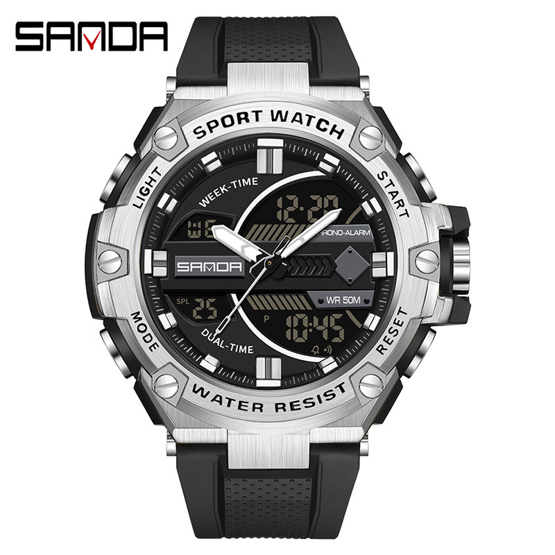 SANDA 3185 nuevos hombres electrónicos reloj de moda deportes al aire libre luminoso impermeable reloj despertador