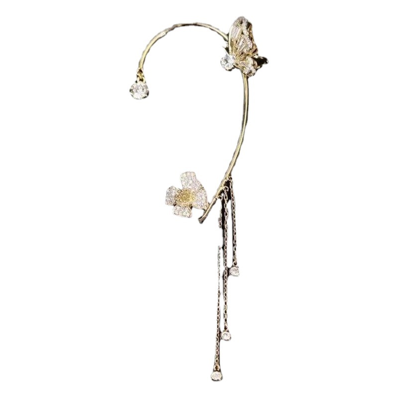 Tiktok same style butterfly ear hook ear bone clip earless earrings niche temperament tassel ear clip female light luxury earrings