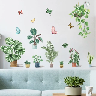 新款 FX-C228盆栽多肉绿植龟背叶吊篮蝴蝶卧室墙面装饰墙贴纸自粘