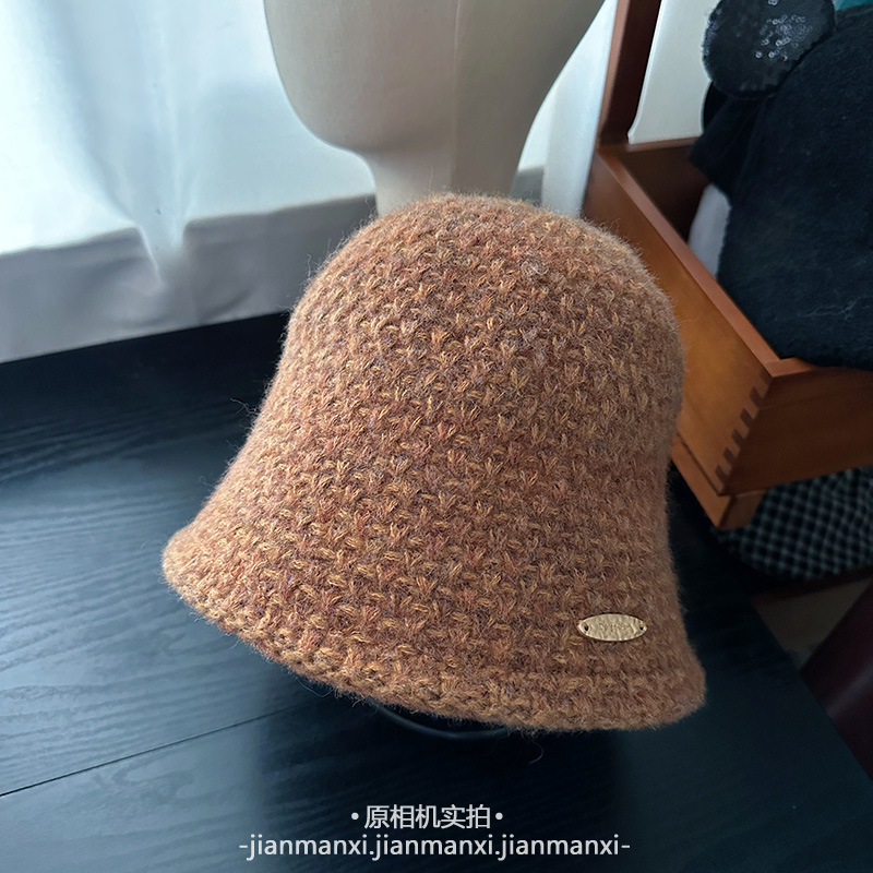 韩版混色针织水桶帽子女冬季复古遮脸显脸小毛线复古保暖渔夫帽潮|undefined