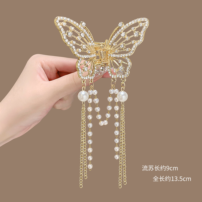 Cross-Border Metal Butterfly Hairpin, Feminine and High-End Half-Tied Hair Tassel Pendant 2025 Lantern Festival Back of the Head Grabber