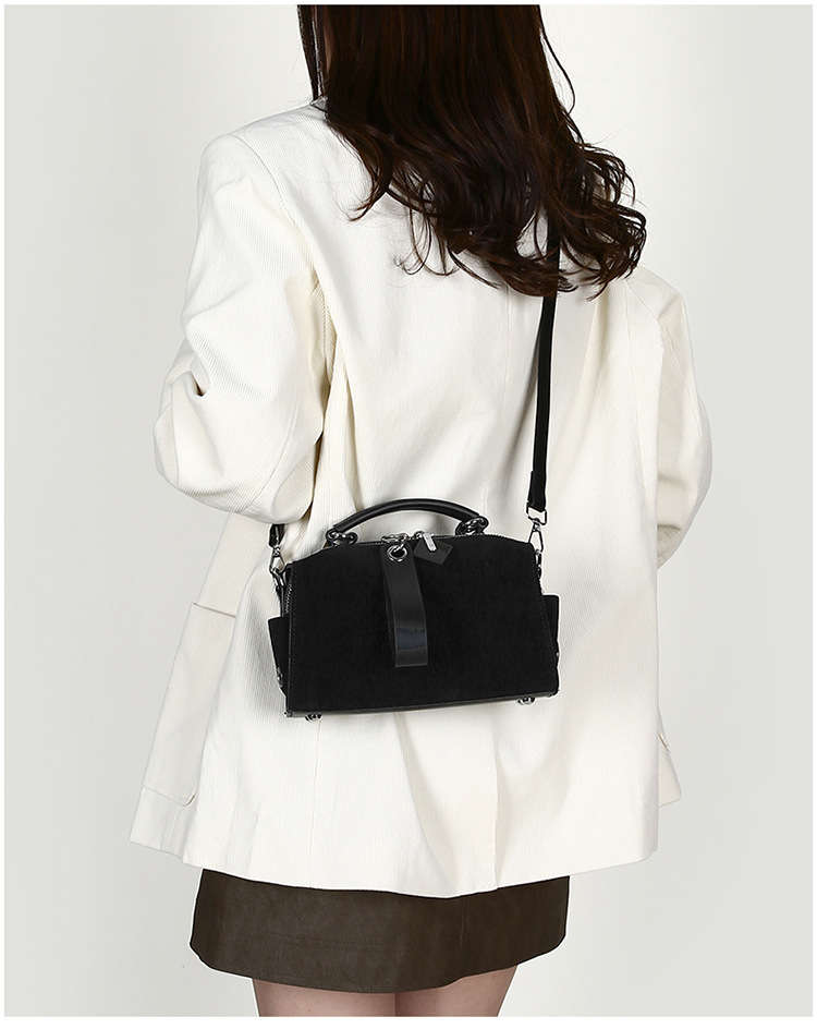 Elegante borsa a tracolla in pelle scamosciata per donna - Borsa a tracolla versatile con chiusura a cerniera, pelle PU leggera, piccolo design rotondo Boston_voghion.com