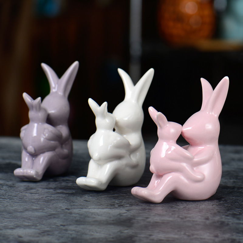 Pascua lindo conejito de cerámica artesanía Decoración Oficina del hogar TV gabinete muñeca animal joyería