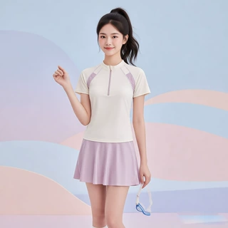 千城钰分体裙式泳衣女款夏季短袖套装少女风个性舒适沙滩度假泳装
