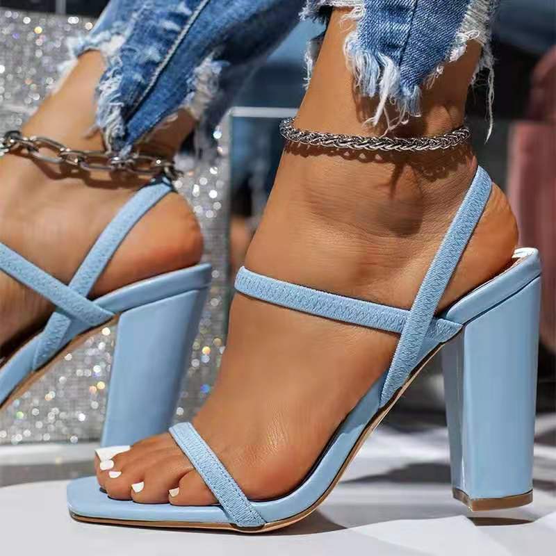 Europe And America Cross Border Large Size Women's Shoes 2021 Summer New Super High Heels Women's Chunky Heel Open Toe Square Toe Height Increasing Women's Sandals display picture 2