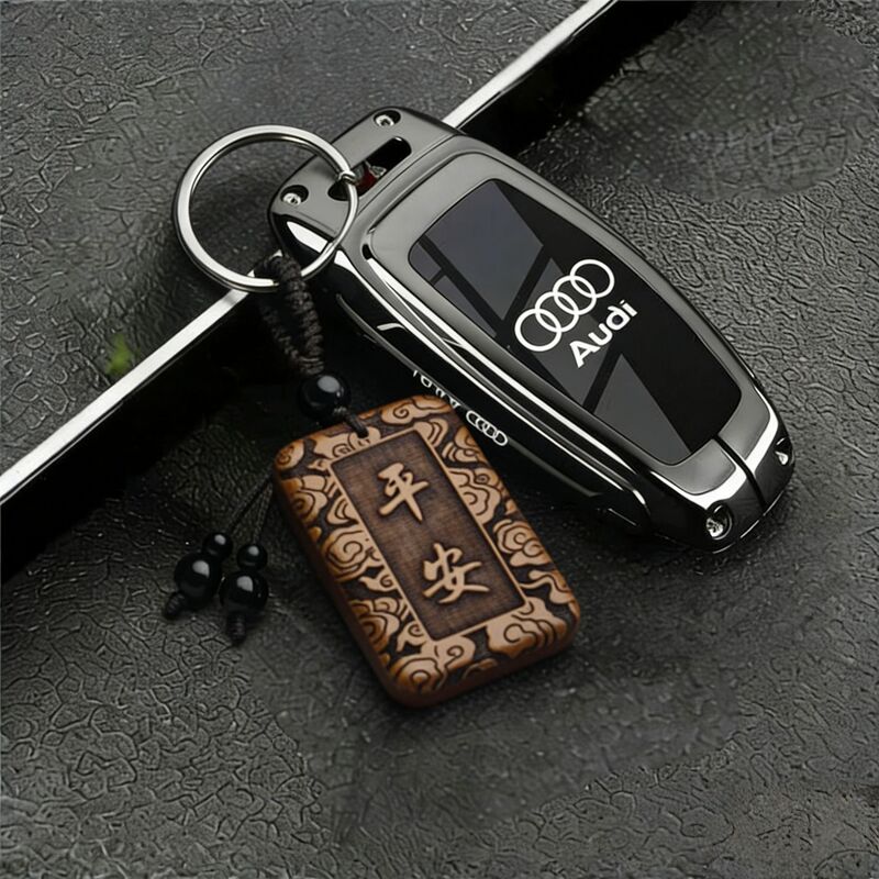Peach Wood Carving Peace Keychain Pendant Solid Wood Car Key Chain Ornament Free Engraving Logo Pendant Wholesale
