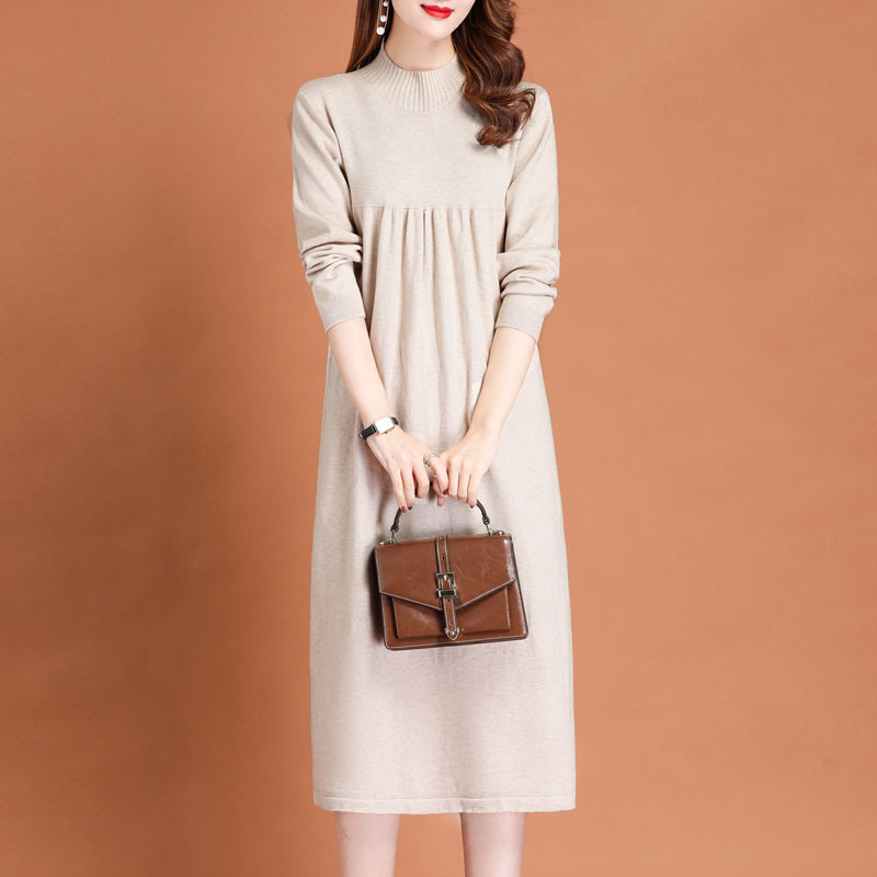 2026 Women's Autumn Knit Sweater Dress Paired with a Coat, Elegant Long Dress, Mid-Length Sweater