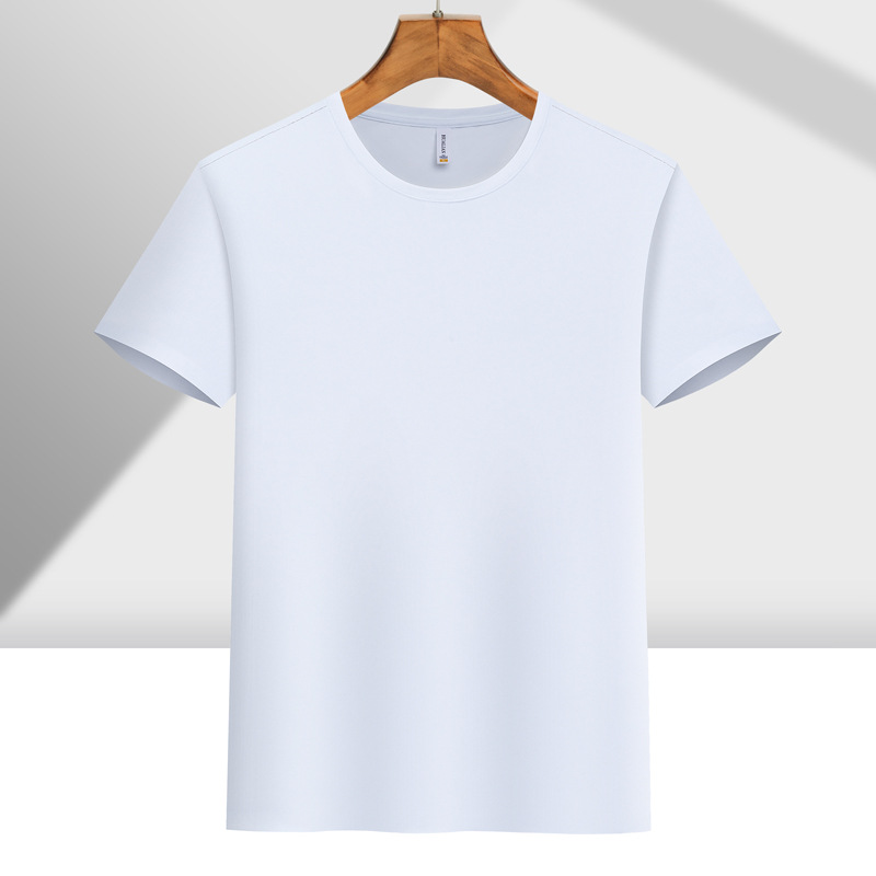 Camiseta de trabajo de alta gama, sin costuras, de nailon, con cuello redondo, manga corta, impresión de logotipo personalizado, uniforme de equipo para hombres y mujeres, bordado deportivo ejecutivo.