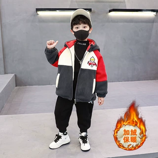 奥特曼衣服男童棉服加绒冬装2024新款儿童冬季加厚保暖奥粒绒外套