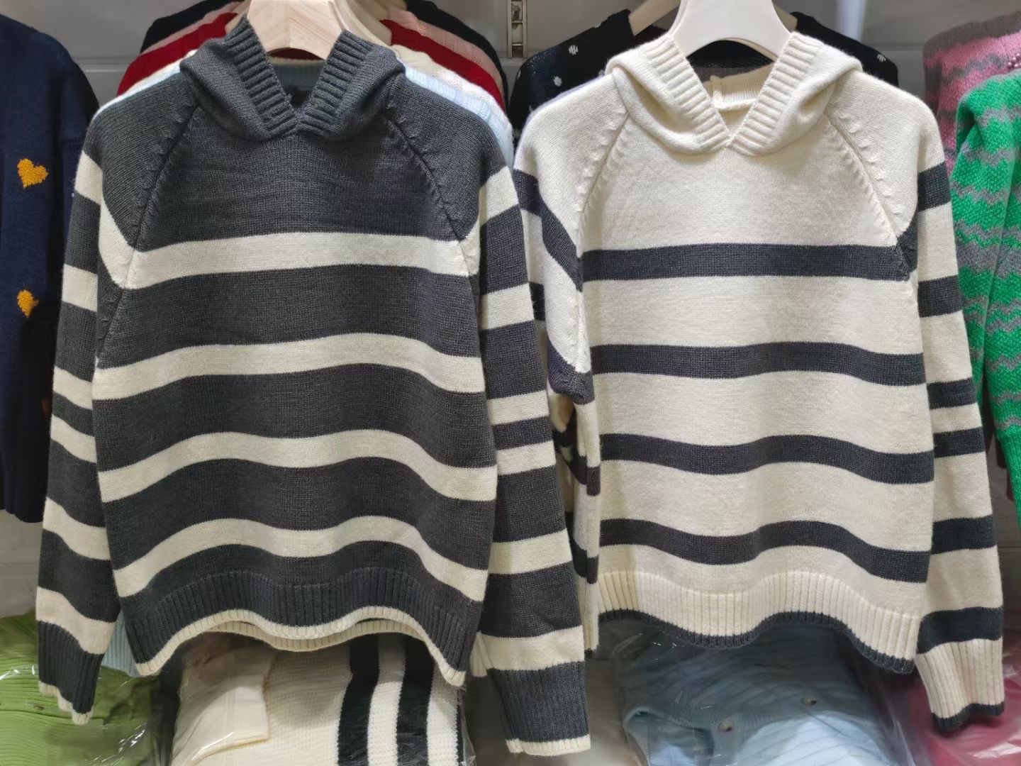 Retro Striped Hooded Sweater Women'S Autumn And Winter Lazy Wind Long-Sleeved Contrasting Color Knitted Sweater 13 Undefined