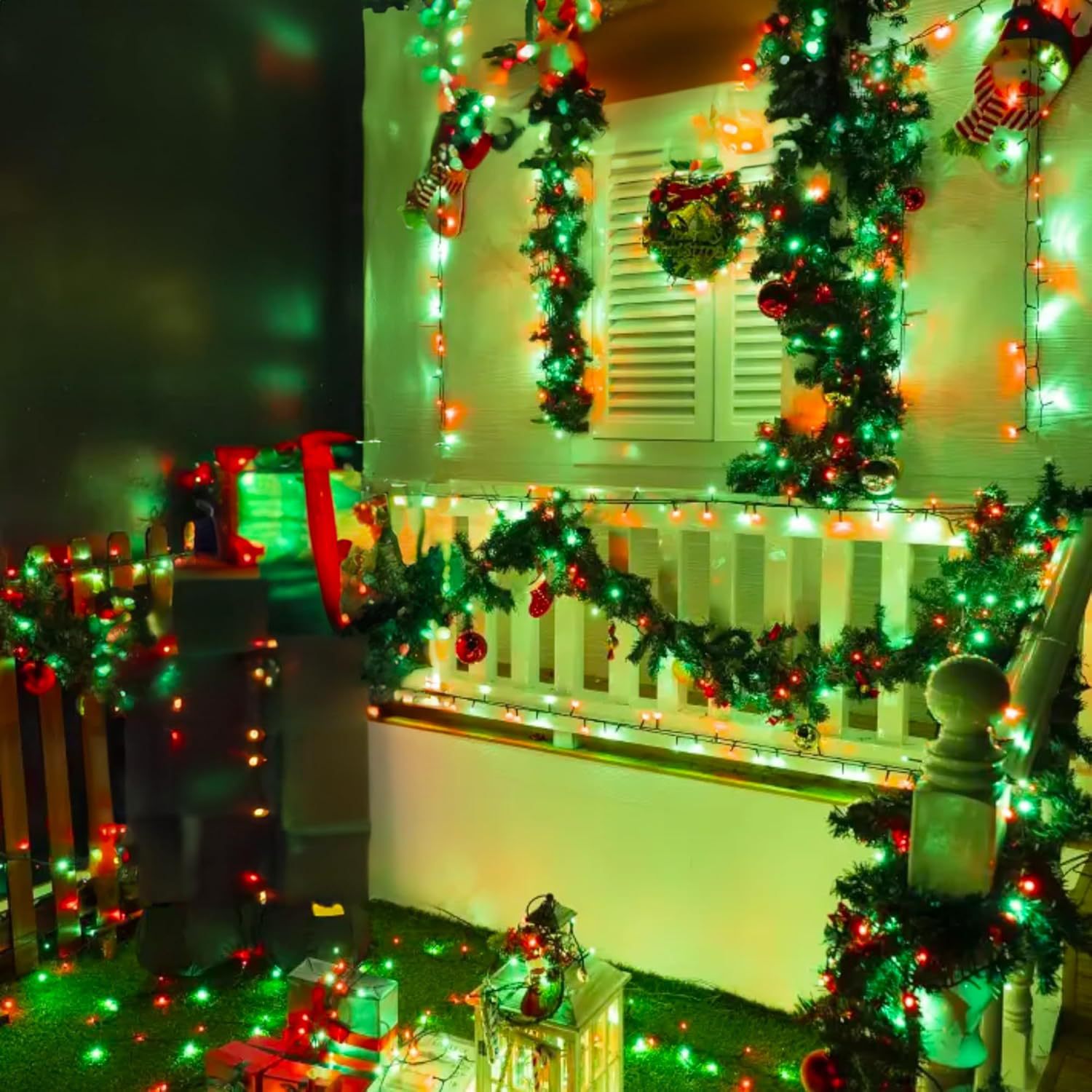 Nuevas cadenas de lámparas solares rojas y verdes decoración de patio de Navidad decorado con estrellas celestes Día de la Independencia de las luces de Halloween