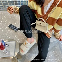 高端品质羊羔毛拖鞋女2025新款真皮厚底外穿皮毛一体松糕底毛毛鞋