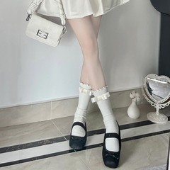 Spring and summer single-strand bow frill socks—Japanese-style JK, Lolita, and ballet-inspired sweet, breathable mid-calf socks for young girls