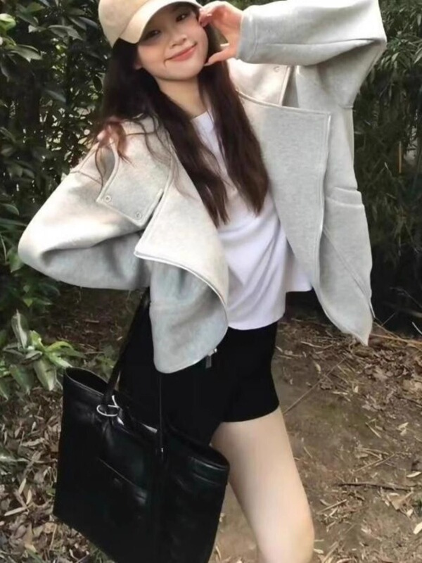 2025秋冬新款灰色连帽卫衣外套女韩系休闲棒球服加绒帽衫加厚上衣|undefined