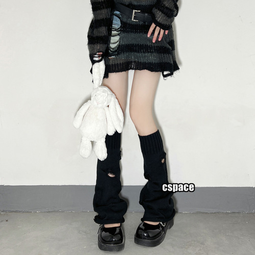 Ins white hole knit legging autumn winter student stylish JK versatile mid-calf stack sock set for women y2k