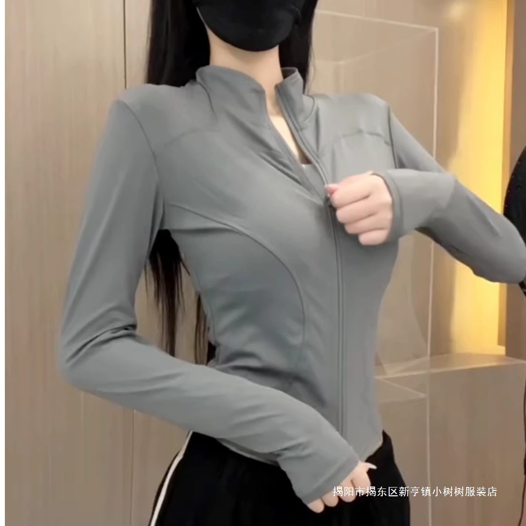 Moda transfronteriza simple delgada transpirable 2025 nueva ropa de mujer delgada de cuello de hielo deportivo chaqueta de verano