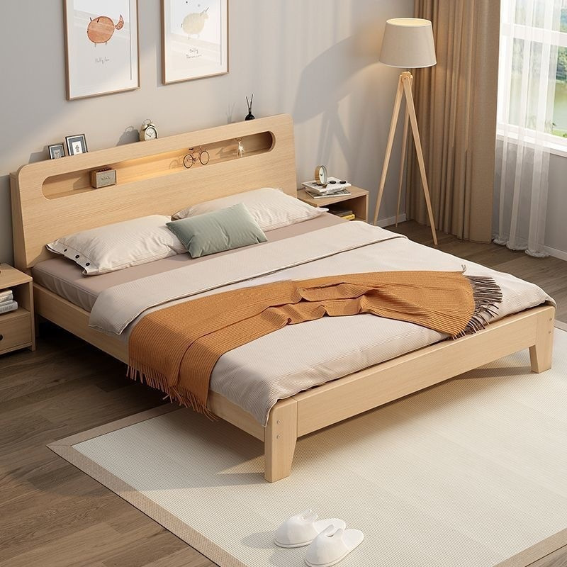 Solid Wood Bed 1.5 for 1.8m Double Bed Simple Modern Rental Economical 1.2m Single Bed Frame Supply